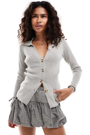 Glamorous Ribstrikket cardigan med knapper foran i -Hvid