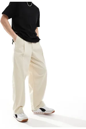 Pull&Bear Beige bukser med lige ben og indsyede detaljer