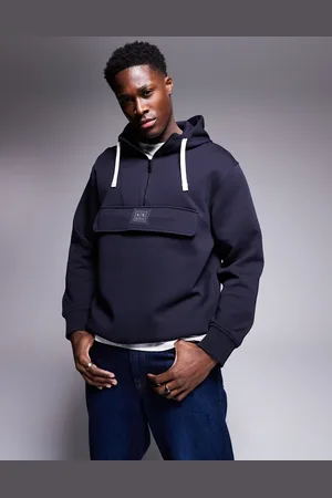 Armani Exchange Marineblå hættetrøje med centralt logo