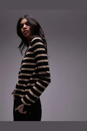 MANGO Og brun cardigan med striber og knapper