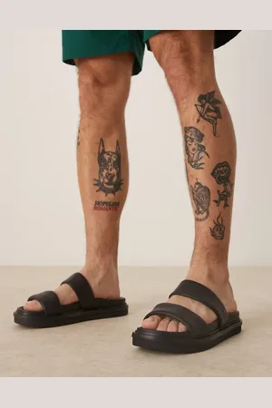 Calvin Klein Sorte badesandaler med to remme i læder