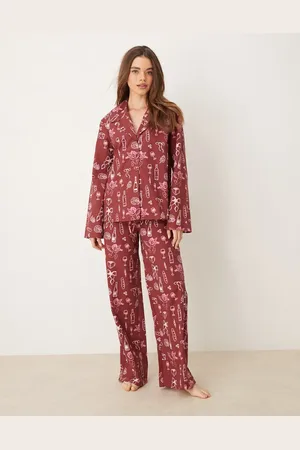 ASOS Lounge-bukser i poplin med brede ben og juleprint-Multifarvet