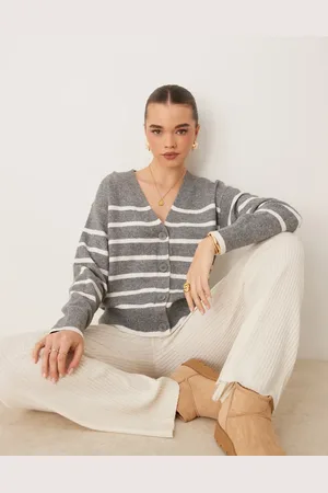 New Look Grå cardigan med knapper og striber