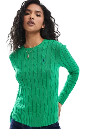 Ralph Lauren Grøn kabelstrikket trøje med logo