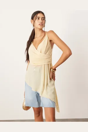 ASOS Citrongul slå om-top med cami-stropper og asymmetrisk kant