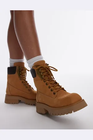 Bronx Qui-nn - Sennepsgule ankelstøvler med snørebånd i voksbehandlet nubuck-læder-Brun