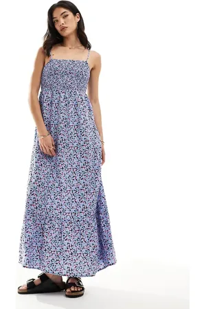 VERO MODA Smock-maxikjole med blåt blomstermønster
