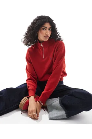 Ralph Lauren Rød sweatshirt med logoikon og lynlås i halsen