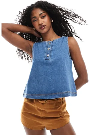 ASOS Tanktop med henley-snit og knapper i halsen i denim
