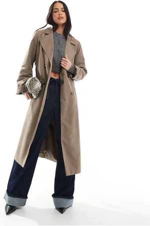 Pieces® Linsebrun trenchcoat med bælte