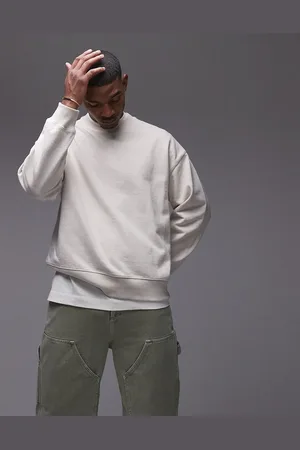 Topman Oversized sweatshirt med rund hals i beige hørblanding-Neutral