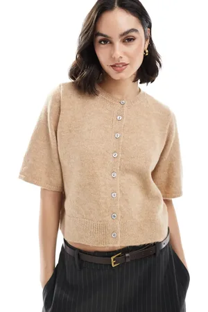 ASOS Strikket og mokkafarvet cardigan med halve ærmer-Hvid