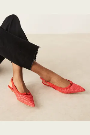Glamorous Røde sko med lav hæl og slingback-rem i raffia