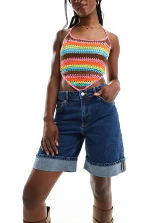 ASOS Bermudashorts med opsmøget kant i forvasket denim