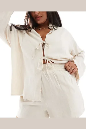4th & Reckless Shorts med rynket talje i hørblanding - Kun hos ASOS-Neutral