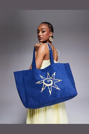 South Beach Marineblå tote-taske med solmotiv i frotté