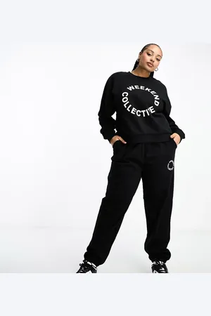 ASOS Weekend Collective Curve - Sorte og oversized joggingbukser med logo - Del af sæt