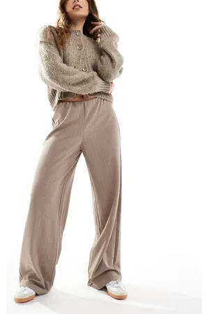 VERO MODA Beige pull on-bukser med vide ben og nålestriber-Neutral