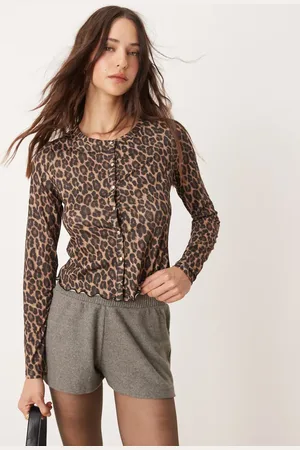 New Look Cardigan i tynd mesh med leopardprint-Brun