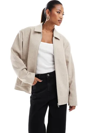 Aria Cove Oversized jakke i uldlook med lynlås