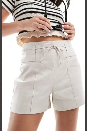 MANGO Shorts i hørblanding med taljebinding-Neutral