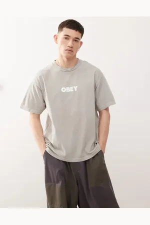 Obey Pigmenteret sølvgrå T-shirt med grafisk logoprint