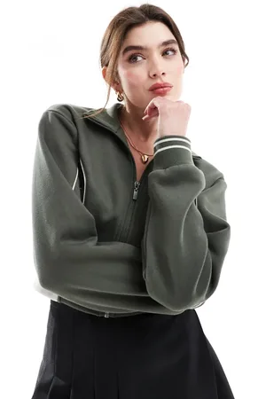 Cotton On Cotton On - Cropped fleece med grafik og lynlås i grøn