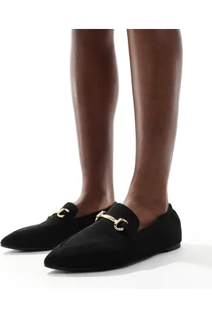 London Rebel London Rebel - Wide Fit - Sorte loafers med spids tå og spændedetaljer