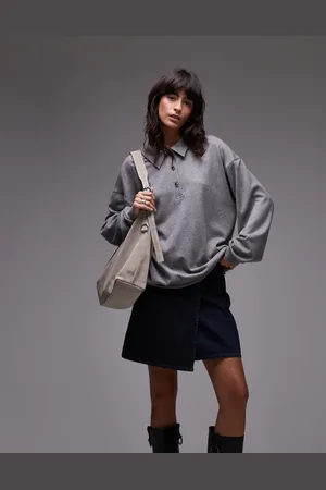 Topshop Premium - Grå ribstrikket polotop
