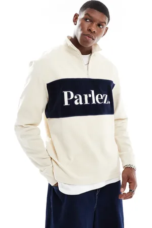 Parlez Inwood - Multifarvet ribstrikket sweatshirt med lynlås i halsen og farveblok-design-Neutral