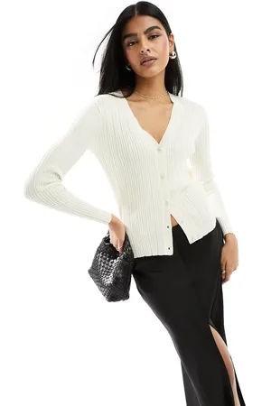 Y.A.S Cremehvid cardigan-top med V-hals-Neutral