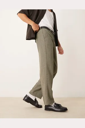 ASOS Mørkegrønne, elegante og uldblandede bukser med lige ben og små tern