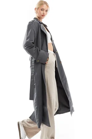 VERO MODA Longline-trenchcoat med bælte i asfaltgrå