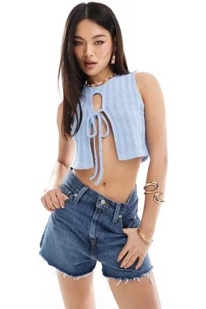 ASOS Hæklet tanktop med bindebånd foran og syede detaljer i -Neutral