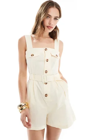 MANGO Playsuit med knapper i hørblanding-Neutral