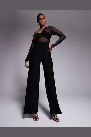 ASOS Jumpsuit med sænket skulder og lange ærmer i mesh-blanding