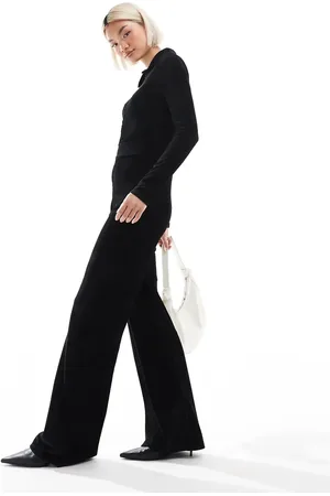 Miss Selfridge Ribstrikket henley-jumpsuit med lange ærmer i velour