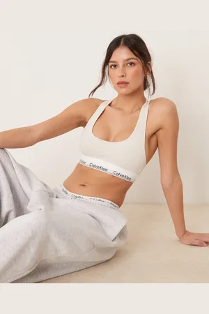 Calvin Klein Modern Cotton - uforet bralette med racerryg og logobånd-Neutral