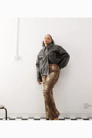 Noisy May Brune bukser med svaj og tigerprint
