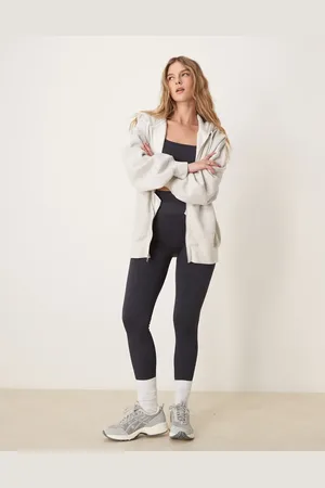 Abercrombie & Fitch Grå hættetrøje med gennemgående lynlås