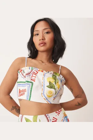 Forever New Bandeau-top med postkortprint - Del af sæt-Hvid