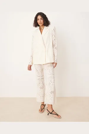 ASOS Cremehvid broderet blazer - Del af sæt-Ingen farve
