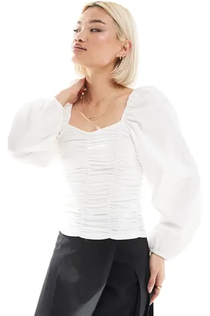 Pieces® Top i jersey med rynker og statement-ærmer