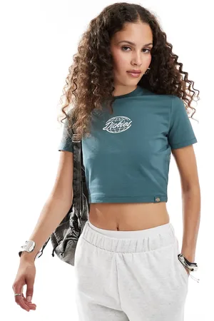 Dickies Cropped T-shirt med centralt logo i mørkegrøn