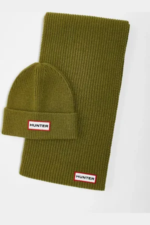Hunter Unisex - Æske med grønt sæt med hue og tørklæde