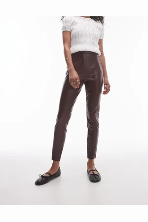 Topshop Bordeauxfarvede og skinny bukser i imiteret læder-Rød