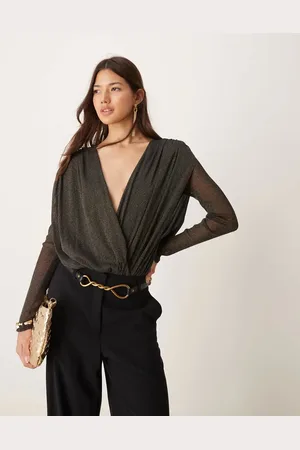 Abercrombie & Fitch Sort bodystocking med draperinger og glimmer-Guld