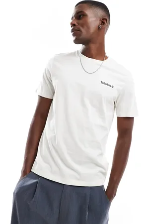 Timberland Råhvid T-shirt med lille skriftlogo