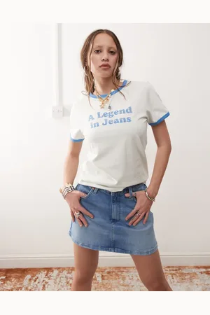 Wrangler Mellemblå mininederdel i denim