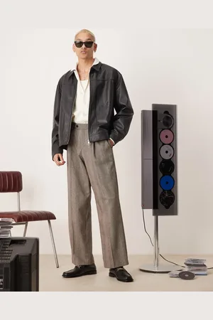 ASOS Sorte elegante bukser med brede ben og plisseringer foran i sildebensmønstret uldblanding